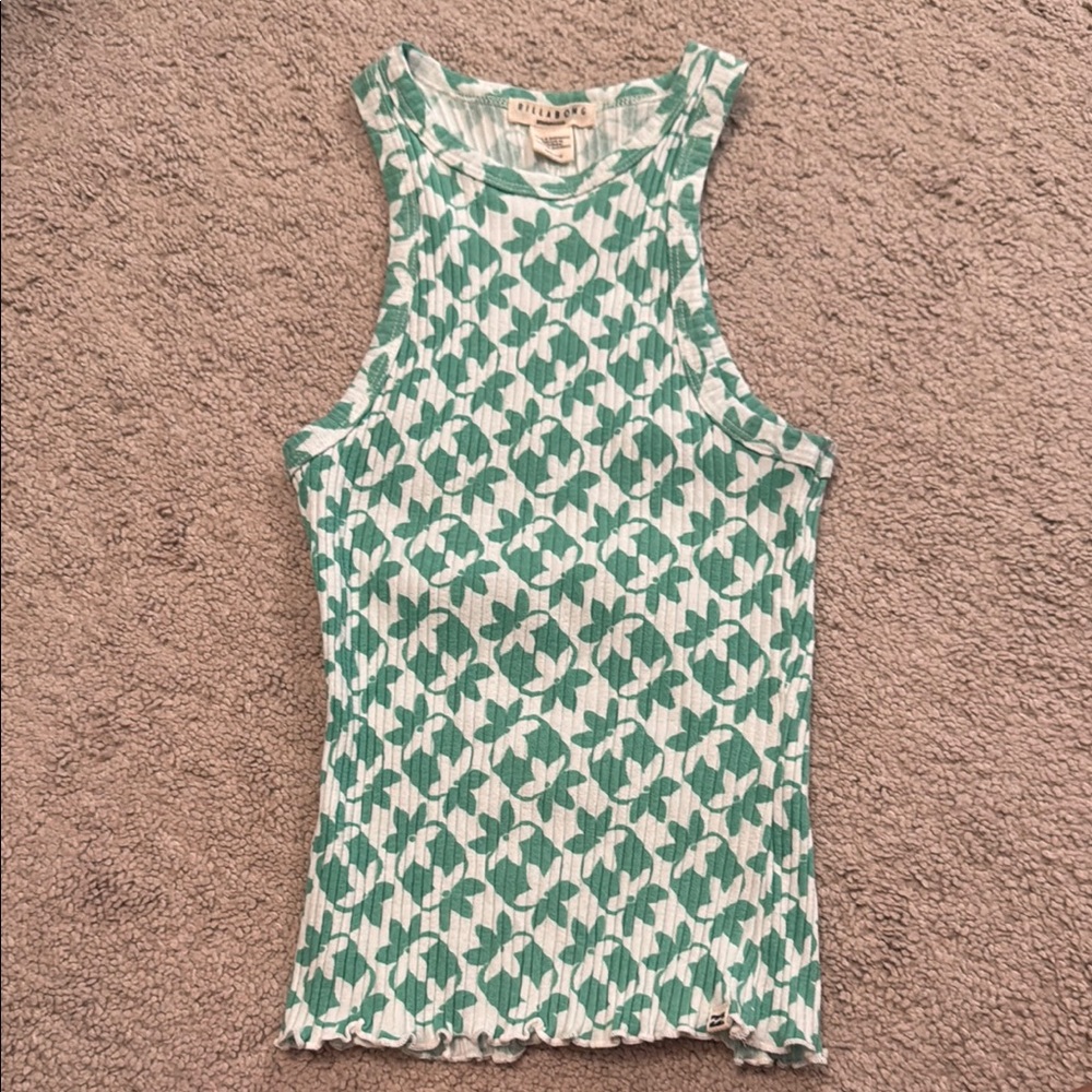 Billabong Green and White Floral Top